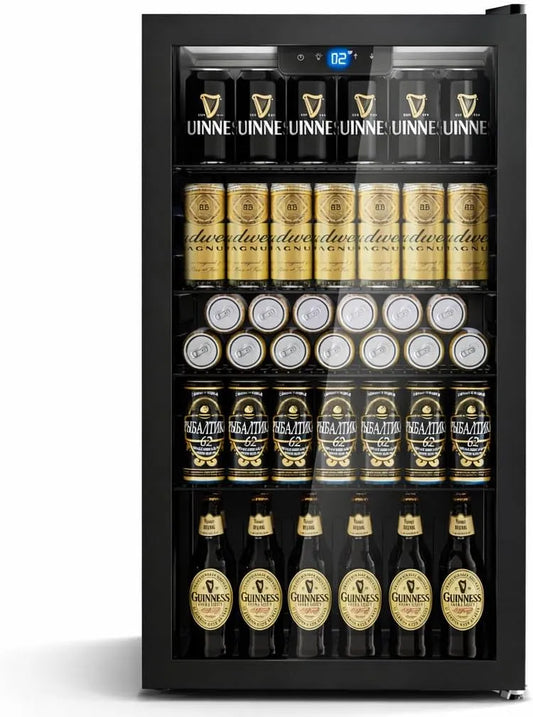 Frigorifero, 86 L, vetro, Capacità fino a 130 Lattine, Bar e Ufficio, Frigo Bevande con 4 Ripiani Regolabili, Mini Frigo per Birra e Bibite