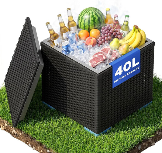 Prodotto Tavolo da giardino con refrigeratore, Huracan Cool Bar, refrigeratore per bevande, tavolo da cocktail e tavolino d'appoggio, resistente alle