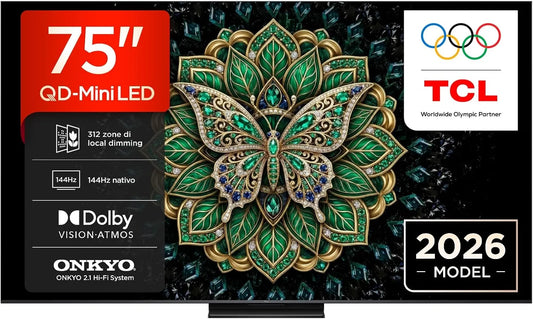 TCL 75C6K 1.000nit Smart TV, 75 pollici, televisore, 4K UHD, HDR, TCL 75C6K Pro - Smart TV QD‐Mini LED 4K HDR10+ da 75'