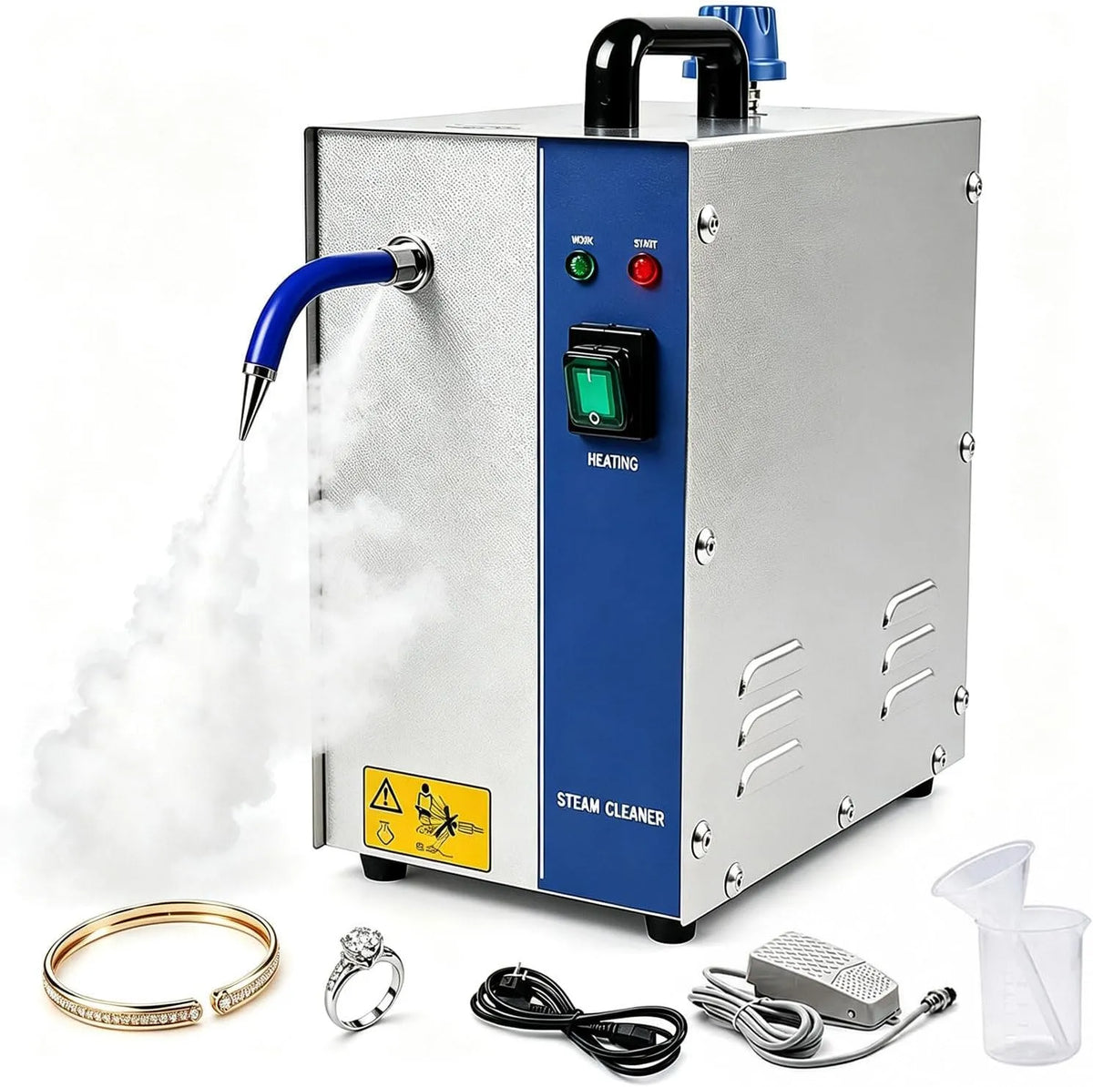 Pulitore a vapore, 4 L, acciaio inox, vaporizzatore ad alta pressione 2L, riscaldamento rapido in 8 minuti, macchina per la pulizia di gioielli ad
