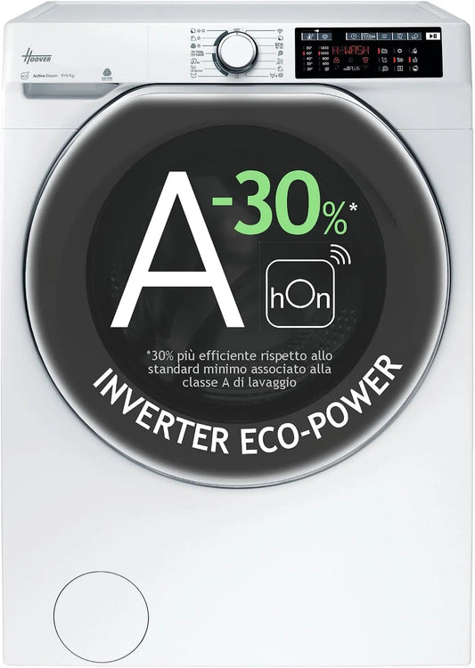 Hoover 495AMC9/1-S Lavasciuga, 9+5 kg, 85 x 60 x 53 cm, classe energetica A, lavatrice, asciugatrice, vapore, Wi-Fi, Bluetooth, Inverter, 1400 Giri