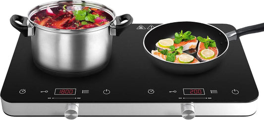 Prodotto Piastra Ad Induzione 3500W, COOKTRON Piastra Induzione 2 Fuochi, Portatile con Controllo Touch e Manopola, Timer 4 Ore, 10 Livelli di Potenza