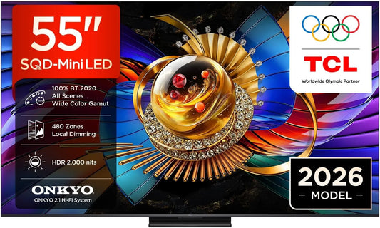 TCL 55Q7D 2.000nit Smart TV, 55 pollici, televisore, 4K UHD, HDR, Smart TV SQD‐Mini LED 4K HDR10+ da 55'