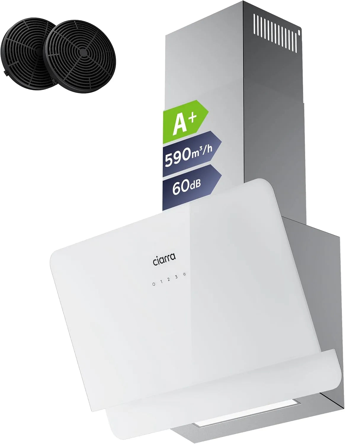 CIARRA CBCS6765C Cappa aspirante, 60 cm, 590 m3/h, cappa da cucina, argento