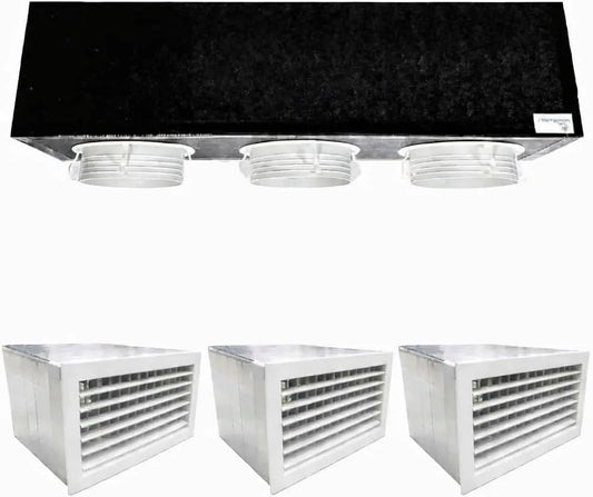 Prodotto Kit Plenum Canalizzato in Poliuretano Espanso a 3 Zone Completo di Plenum per Bocchetta e Griglia Bidirezionale in Pvc per Climatizzatori