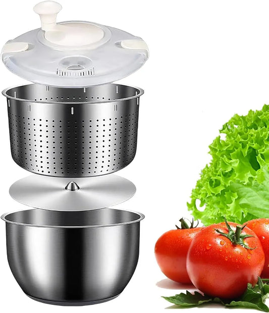 Asciugatrice, 6 L, professionale, acciaio inox, Centrifuga Per Insalata In Acciaio Inossidabile Con Coperchio In PP E Chiusura Di Sicurezza