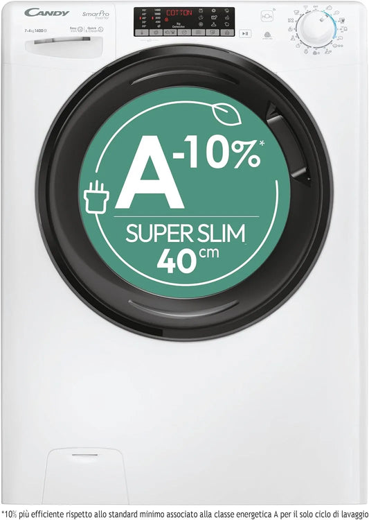 Candy 4746TWMB5-S Lavasciuga, 7+4 kg, classe energetica A, lavatrice, asciugatrice, vapore, libera installazione, Inverter, stretto, bianco, App hOn