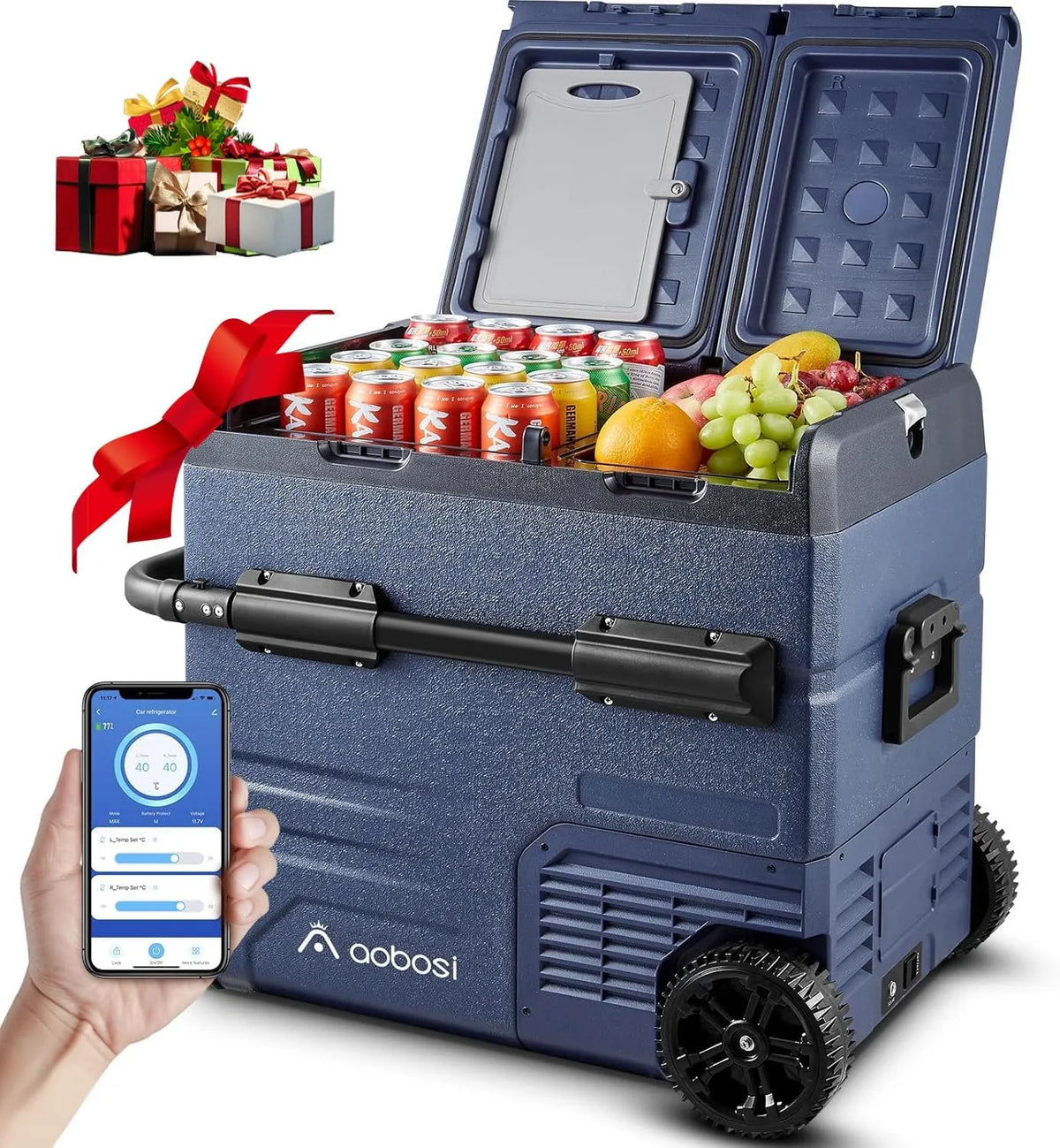Frigorifero portatile, 55 L, mini frigo portatile, Frigo da Campeggio con APP, AAOBOSI 55L Frigo Portatile, Dual Zone