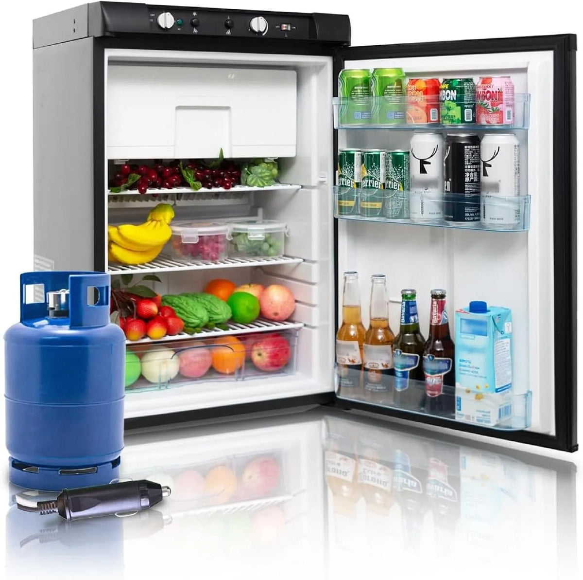 Congelatore 12V/220V, Gas, 100 L, 12 V, vano congelatore, freezer verticale, nero