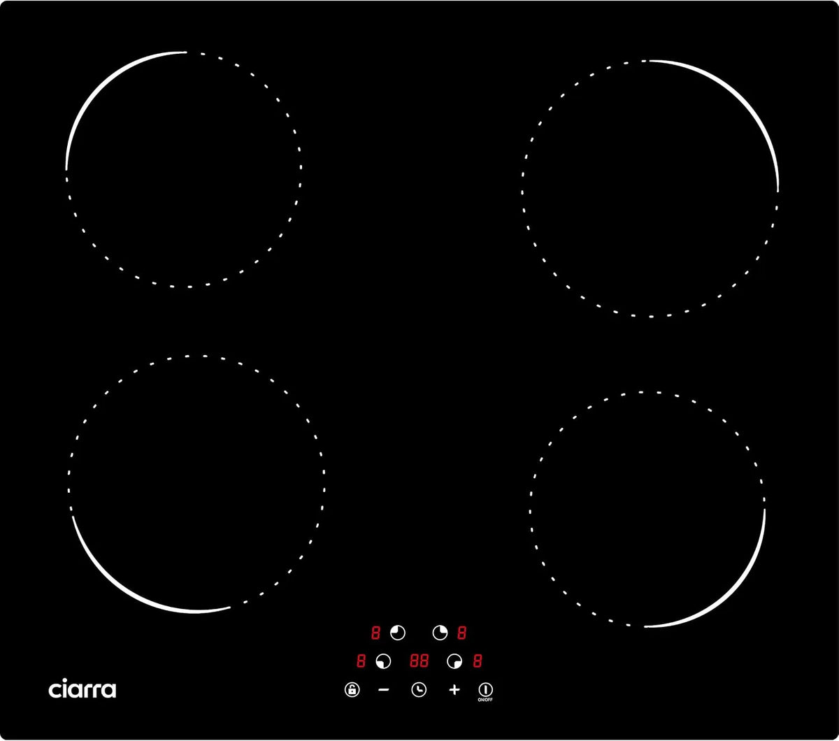 CIARRA Piano cottura a induzione, 60cm, 4 fuochi, 6000 W, piastra a induzione