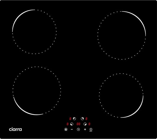 CIARRA Piano cottura a induzione, 60cm, 4 fuochi, 6000 W, piastra a induzione