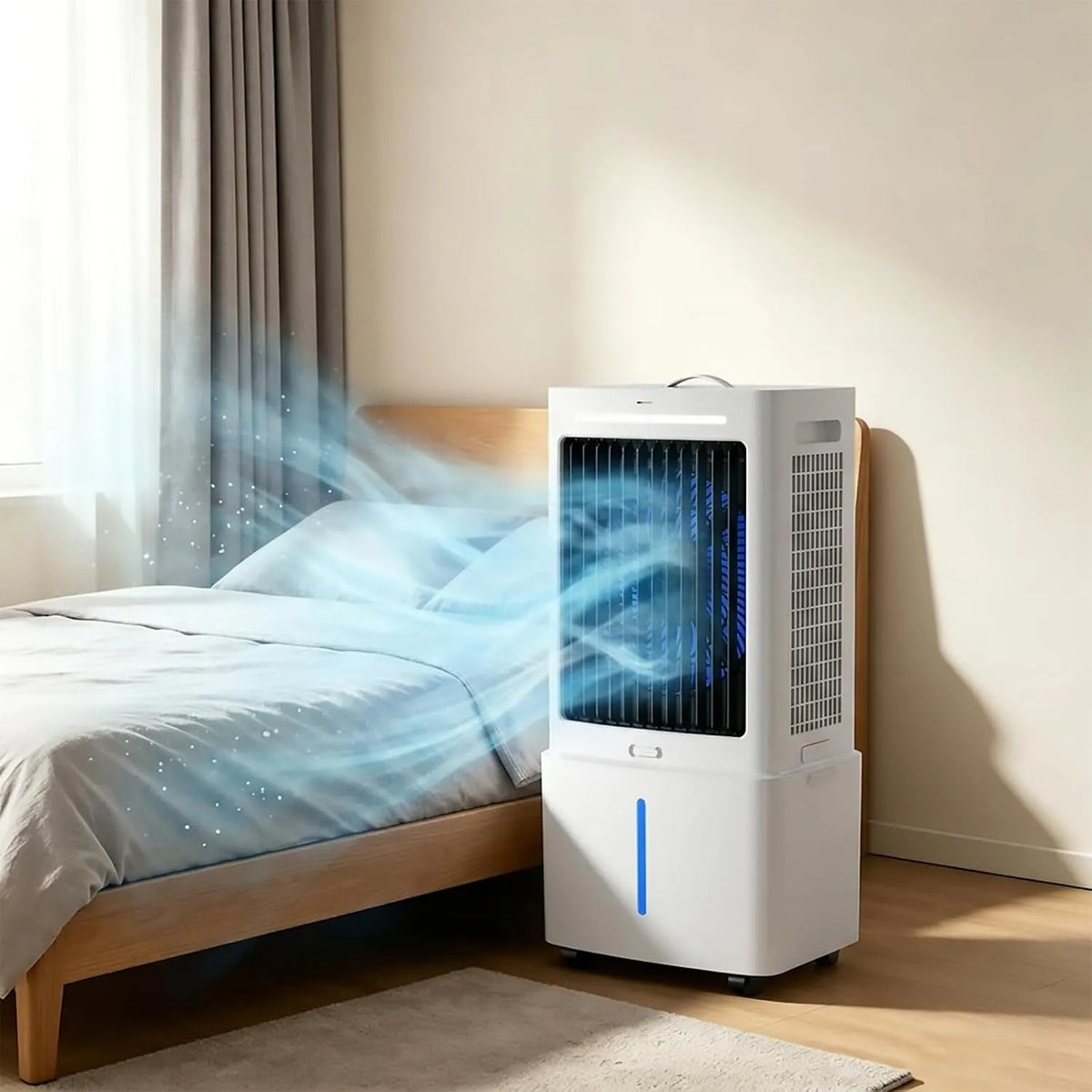 Condizionatore, 35 dB, portatile, ruote di trasporto, timer, 3 velocità, oscillazione, 120, 4 Ruote, Telecomando, per Camera da Letto e Garage
