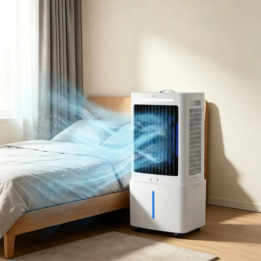 Condizionatore, 35 dB, portatile, ruote di trasporto, timer, 3 velocità, oscillazione, 120, 4 Ruote, Telecomando, per Camera da Letto e Garage