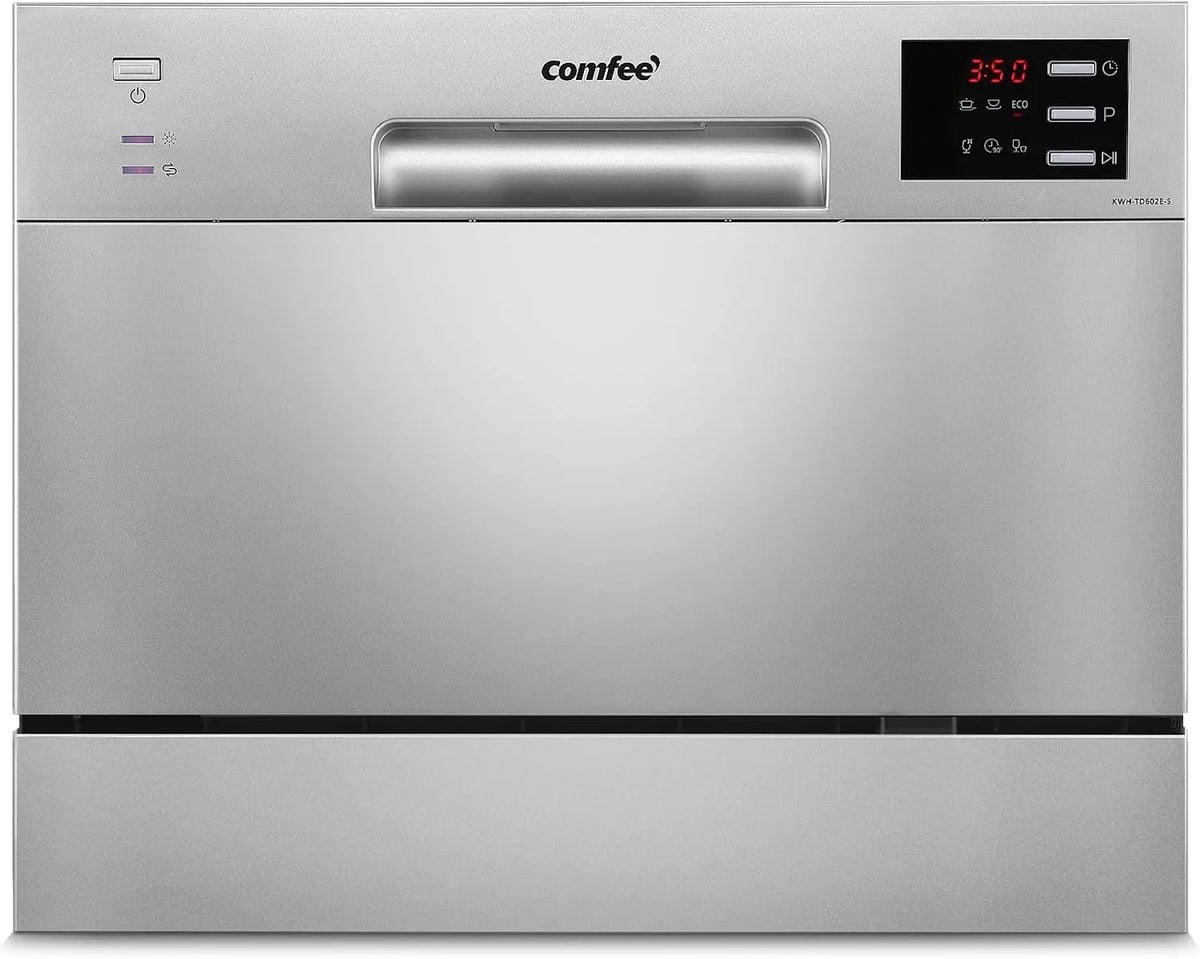 Lavastoviglie TD602E-S, 6 programmi, argento, display a LED, COMFEE' Lavastoviglie compatta da tavolo TD602E-S Mini lavastoviglie con 6 coperti