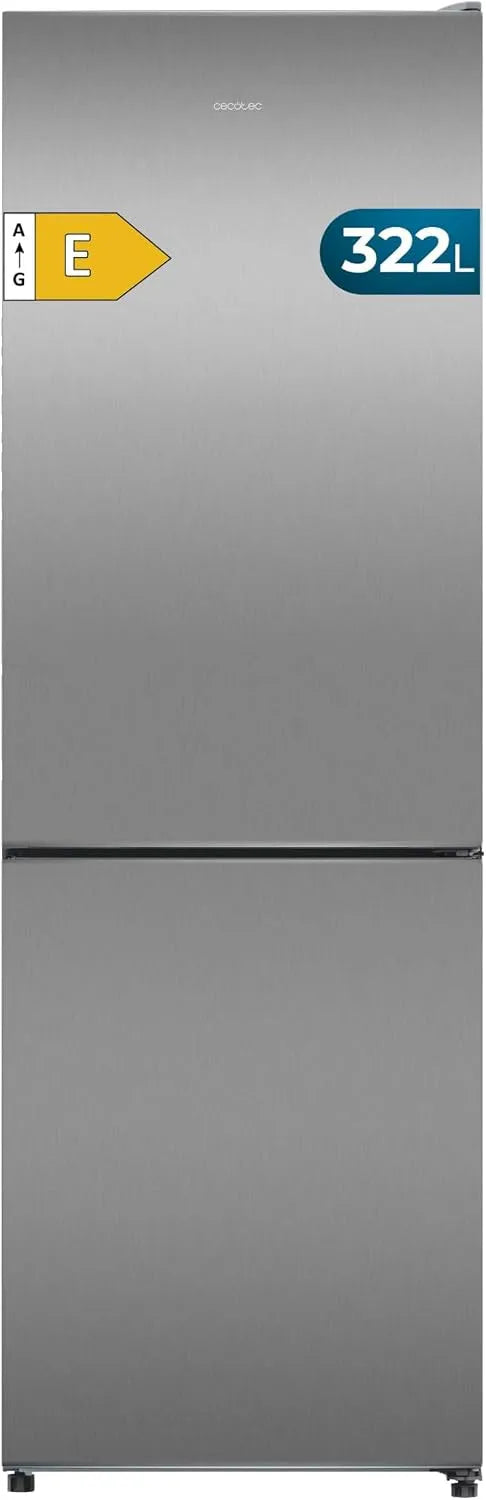 Cecotec Altura 185 y 60 cm de Ancho, Frigorífico Combi 2 Puertas 322 Inox E. 322 L, Bajo Consumo, Sistema Multi Air Flow Bolero CoolMarket Combi