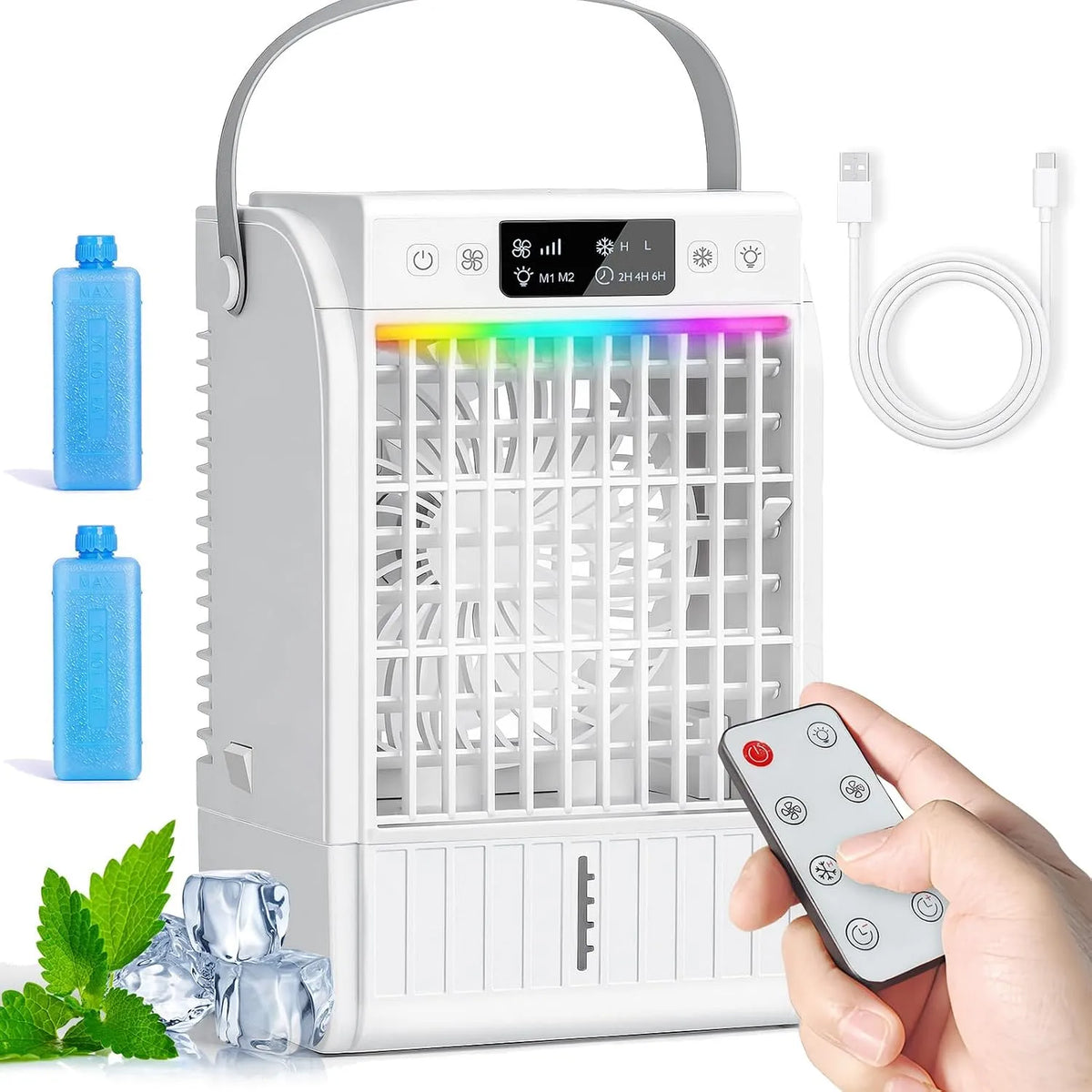 Dell 1500ML Condizionatore, portatile, timer, ampio serbatoio, USB, Luce Notturna a 7 colori, 4 Velocità, USB per Casa, Ufficio, Mini Climatizzatore 4