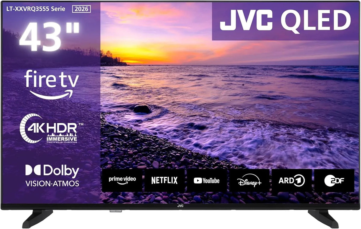 JVC LT-43VRQ3555 Smart TV, 43 pollici, televisore, 4K UHD, QLED, HDR, triplo tuner DVB-T2, S2, audio Dolby, Controllo vocale Alexa e Triple Tuner
