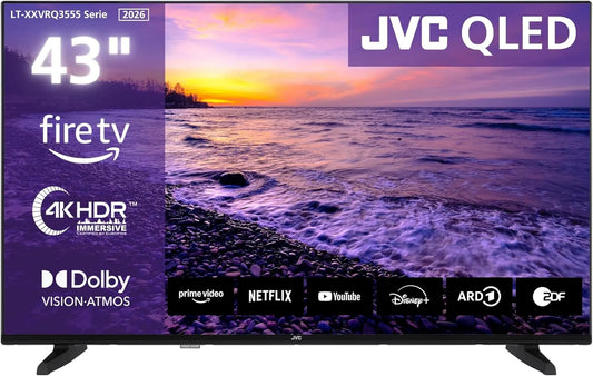 JVC LT-43VRQ3555 Smart TV, 43 pollici, televisore, 4K UHD, QLED, HDR, triplo tuner DVB-T2, S2, audio Dolby, Controllo vocale Alexa e Triple Tuner
