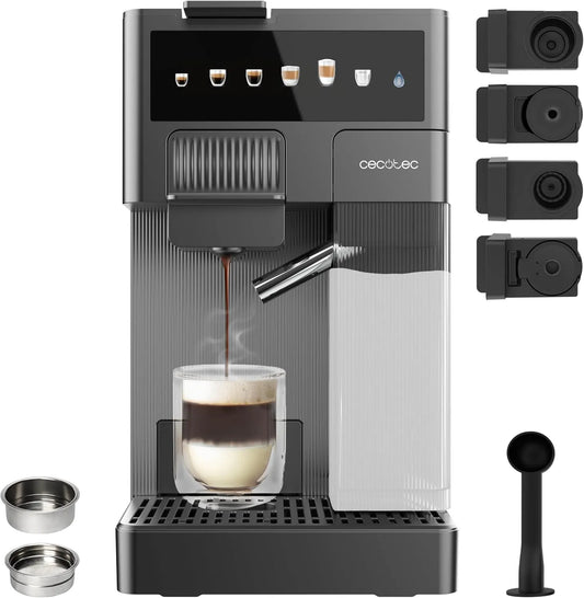 Nespresso Macchina Caffè a Capsule FreeStyle Latte T. 1350W, Cecotec Macchina per Caffè Espresso, 20Bar, Serbatoio 1, 6L di Acqua e 400ml di Latte