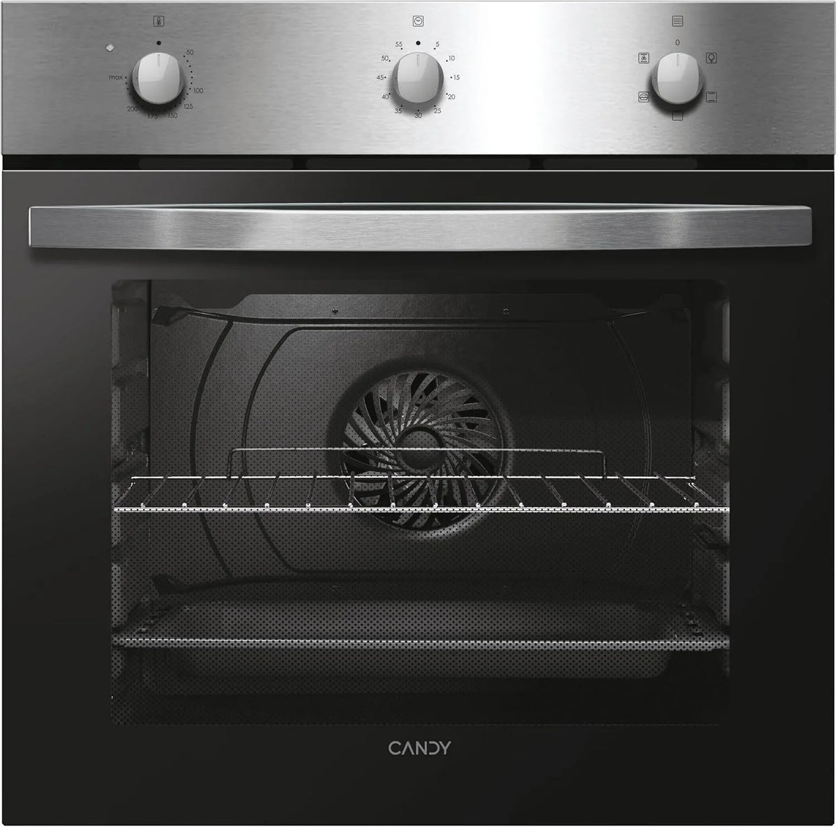 Candy X502 Forno elettrico, 59, 5 x 59, 5 x 58, 8 cm, 65 L, classe energetica A, da incasso, acciaio inox, nero, 5 Modalità di Cottura, FIDC, 65 Litri