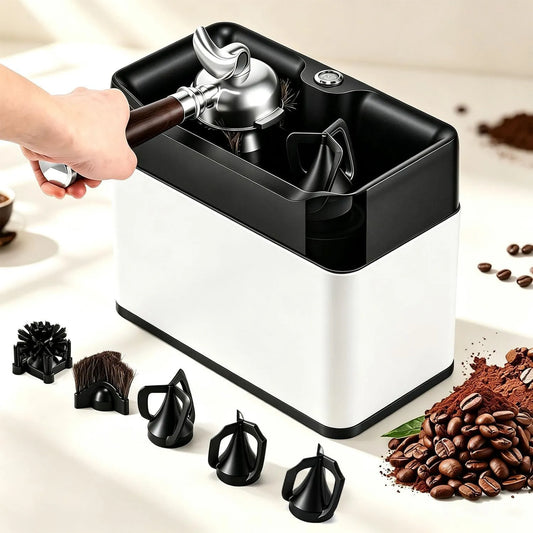 Prodotto elettrica, Macchina automatica per la pulizia dei fondi di caffè e del portafiltro, con 3 raschietti e 2 testine a spazzola, capacità 3L