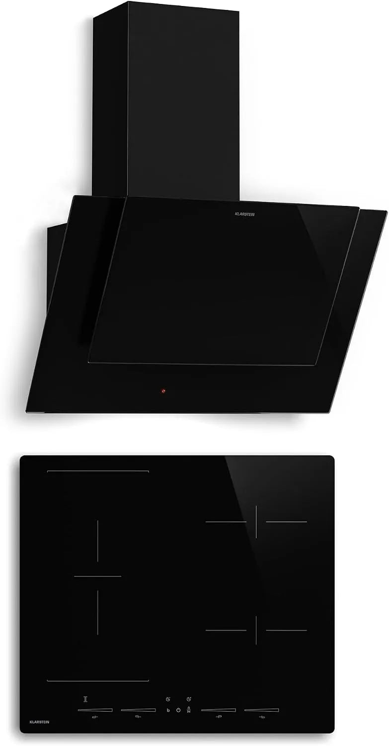 Klarstein Piano cottura a induzione, 60cm, 4 fuochi, 8400 W, 631, 6 m3/h, classe energetica A, piastra a induzione, Boost, touch, timer, 4 Zone