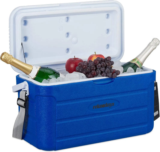 Frigorifero portatile, 20 L, 29 x 52, 5 x 26, 5 cm, mini frigo portatile, blu, Relaxdays Frigo Portatile 20L, Tracolla da Trasporto e Manico Senza