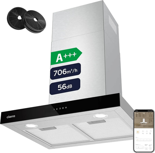 CIARRA CBCS6102 Cappa aspirante, 60 cm, 706 m3/h, classe energetica A, cappa da cucina, touch