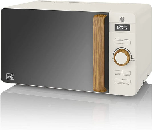 Forno a microonde, 20 L, 800 W, timer, scongelamento, bianco, Timer 30 min, 6 Livelli di Funzionamento, Facile Pulizia, Design Moderno, Maniglia