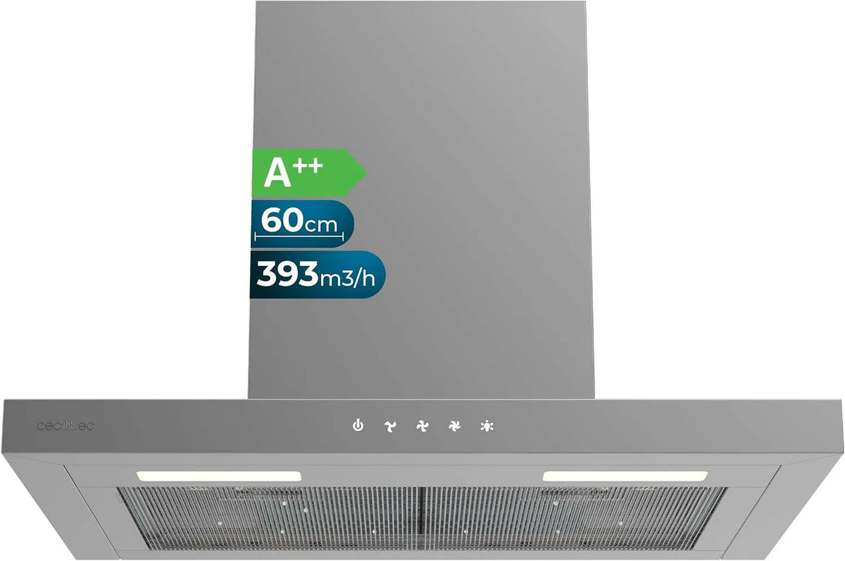 Cecotec Bolero Flux TT 393m3, h Cappa aspirante, 60 cm, 393 m3/h, cappa da cucina, 3 velocità, touch, acciaio inox, luce LED, motore DC, finitura