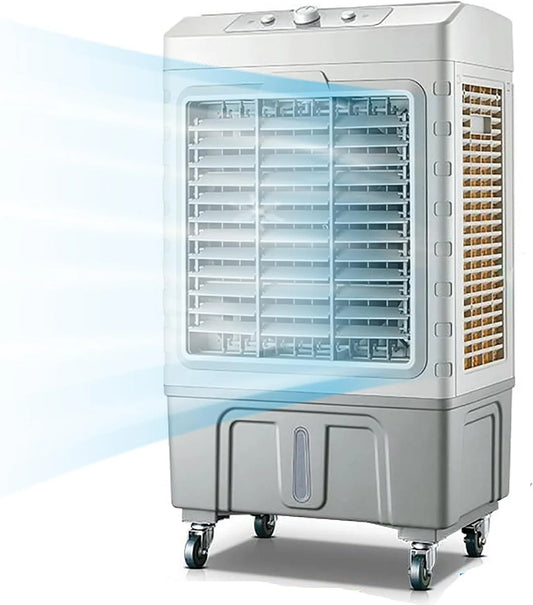 Prodotto Oscillazione a 120°, Raffrescatore Evaporativo Industriale con 4 Ruote Universali, 3 Velocità, per Casa, 50x37x85cm, Garage e Terrazze