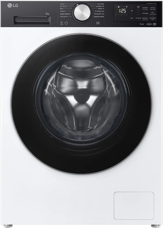 LG F2NX50S9TKC Lavatrice, 9 kg, classe energetica A, Wi-Fi, stretto, nero, Programma AI Wash con Intelligenza Artificiale, 1200 Giri, TurboWash 360