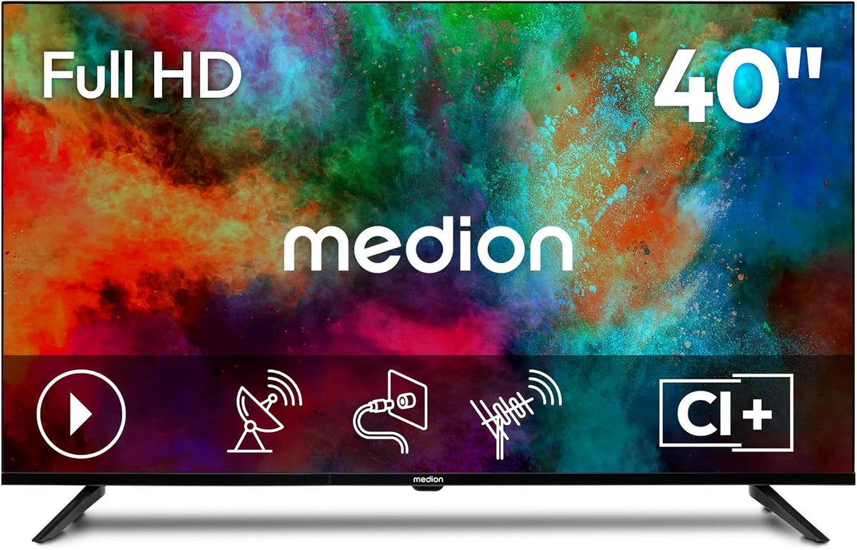 Smart TV MD840002, 40 pollici, 2 HDMI, televisore, triplo tuner DVB-T2, S2, USB, timer, DVB-S2, Full HD, MEDION 100