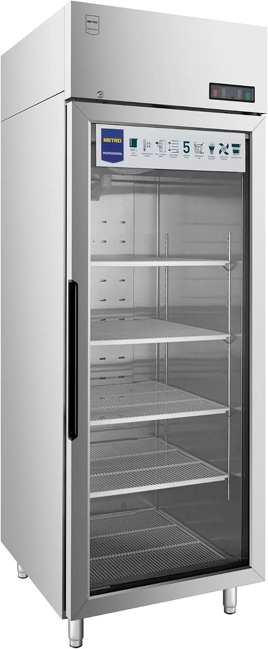 Frigorifero GRE2700G, 450 L, illuminazione LED, vetro, argento, 5 Ripiani, 450L, Serratura, Piedini Regolabili