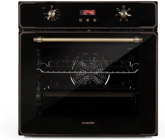 Klarstein Forno elettrico, 70 L, 50 a 250 °C, classe energetica A, da incasso, autonomo, grill, nero, Ventola, Calore dall'Alto, dal Basso, 2200