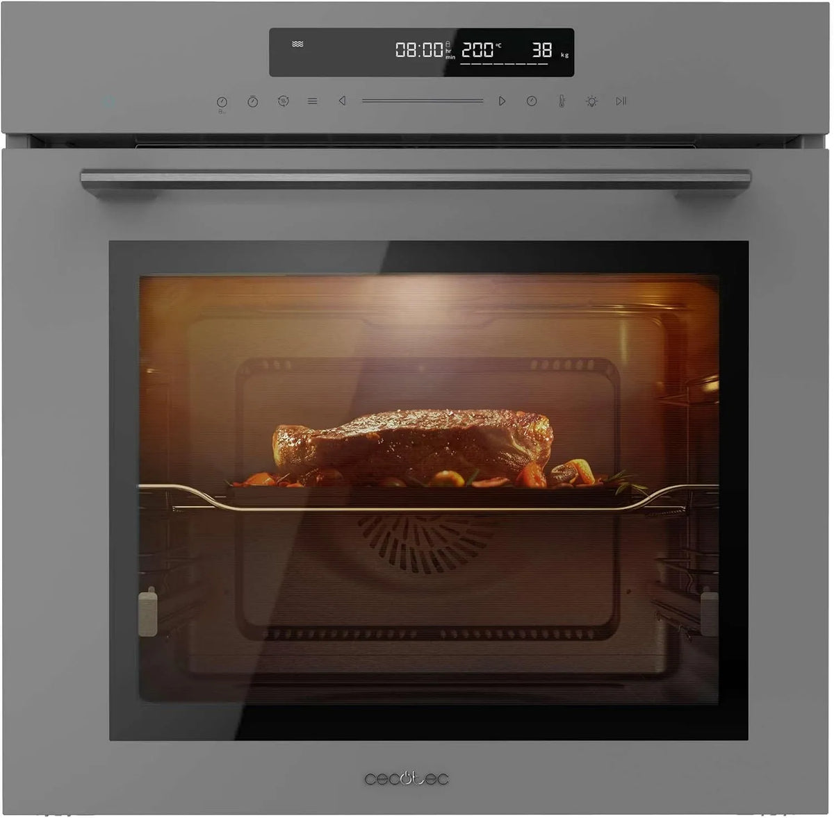 Cecotec Bolero Hexa SM406000 Forno elettrico per pizza, 60 cm, 72 L, 2900 W, 12 programmi, timer, scongelamento, grigio, Steam Assist, Pizza Master