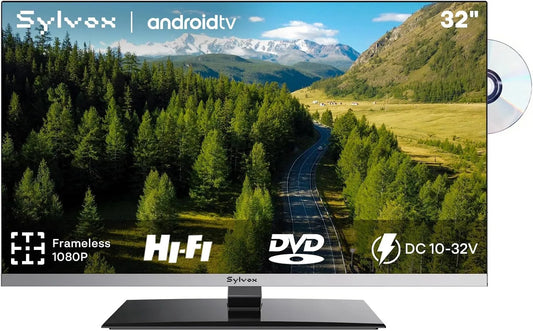Smart TV, 32 pollici, 12 V, televisore, SYLVOX 1080P, Android OS, Lettore DVD Integrato, 81cm, Android 12V TV per Camper