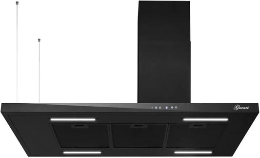 Cappa aspirante, 116 cm, 850 m3/h, cappa da cucina, Gurari 793.R, nero, Gurari GCH 793.R cappa a isola con ripiano Cappa aspirante 116 cm Nero 850m3