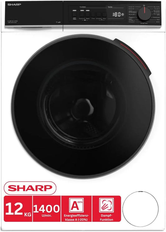Sharp ES-WNFB214CWDA-DE Lavatrice, 12 kg, classe energetica E, Wi-Fi, app, Inverter, vapore, aquaStop, bianco, 1400 giri, min, lavaggio rapido
