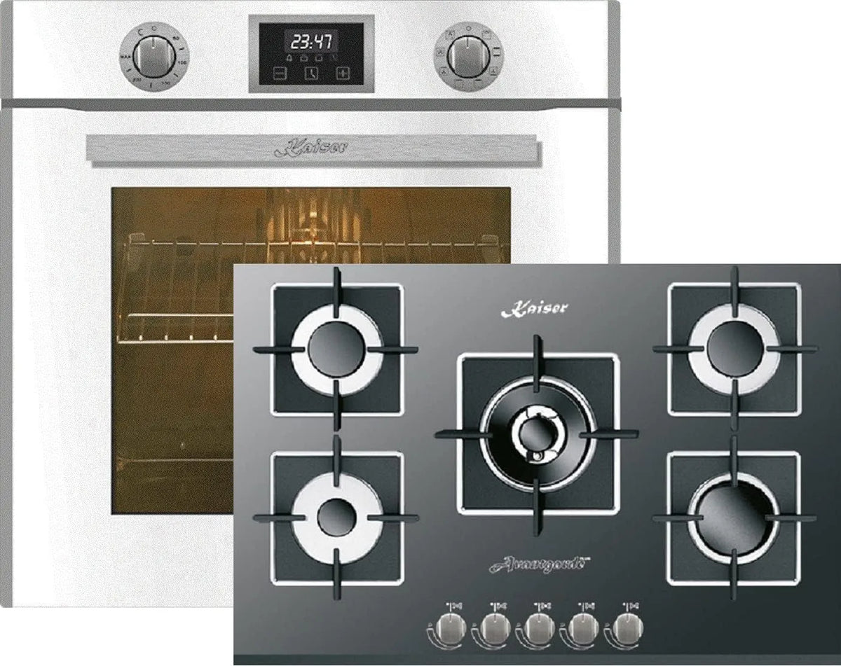 Set forno e piano cottura, 77 cm, 79 L, 6326 W, 10 programmi, da incasso, nero, Kaiser Set forno EH 6326W + KCG 8382 Turbo, 79L, nero vetro