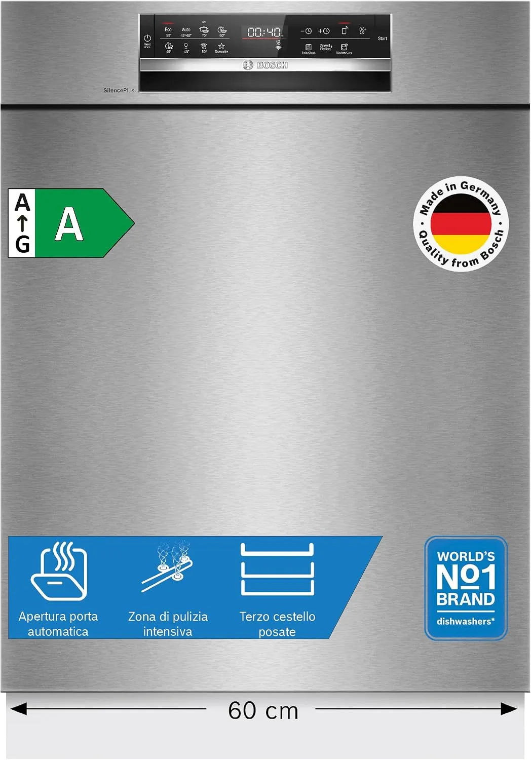 Bosch Serie 6 SMU6ECS12E Lavastoviglie, classe energetica A, da incasso, argento, Bosch SMU6ECS12E Serie 6 Lavastoviglie incasso sottopiano Silver