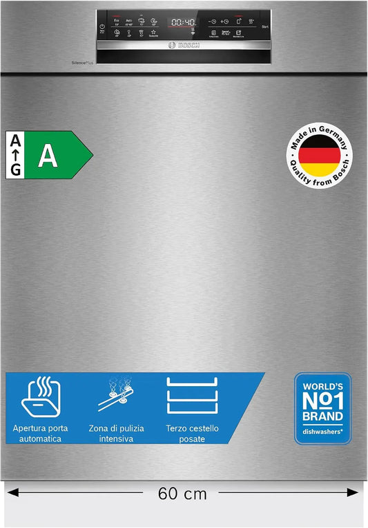 Bosch Serie 6 SMU6ECS12E Lavastoviglie, classe energetica A, da incasso, argento, Bosch SMU6ECS12E Serie 6 Lavastoviglie incasso sottopiano Silver