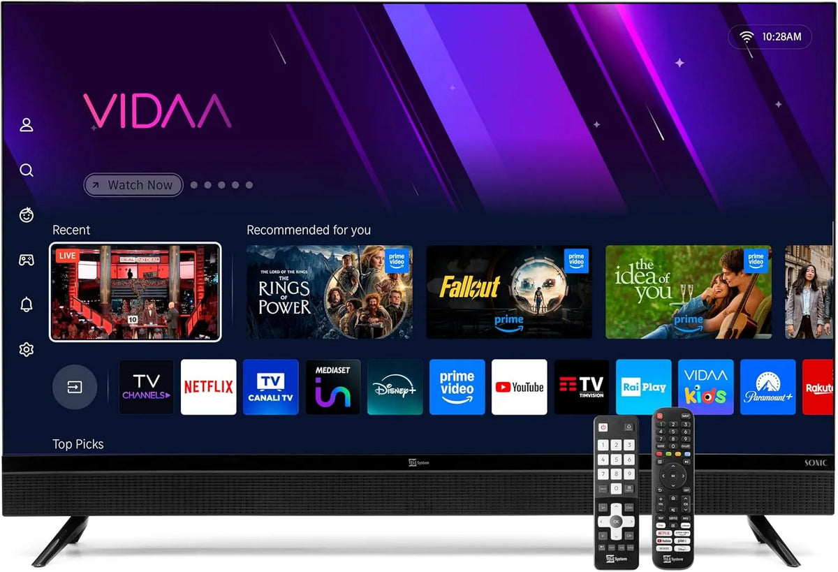 Smart TV SONIC32FL SMV14, 32 pollici, televisore, HDR, HDR10 HLG, Soundbar 40W, Certificato CAM tivùsat HD, TELE System Smart TV SONIC 32' SONIC32FL