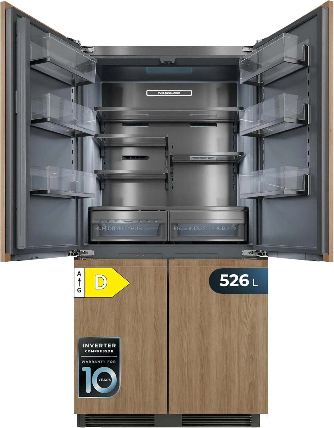 Cecotec Bolero CoolSilver 4D Frigorifero, 526 L, da incasso, No Frost, Freshness Flex Hub, Altezza 200 cm, Larghezza 57 cm, Pure CoolMatrix