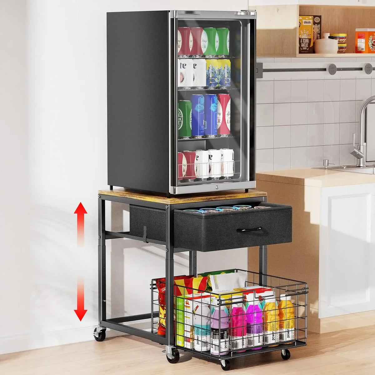 Frigorifero, Housolution Supporto Mobile per Mini Frigo, Altezza Regolabile, Marrone