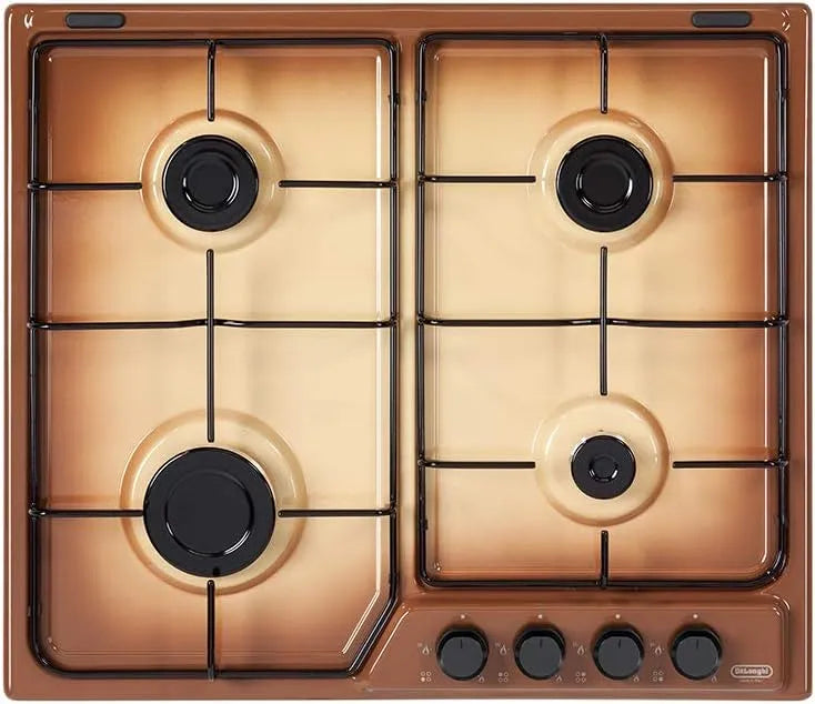 Delonghi Piano cottura a gas, 60 CM, 4 fuochi, fornello a gas, DELONGHI FFT 46 ASV PIANO COTTURA A GAS 4 FUOCHI 60 CM GRIGLIE SMALTATE COLORE TERRE DI