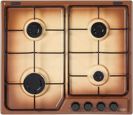 Delonghi Piano cottura a gas, 60 CM, 4 fuochi, fornello a gas, DELONGHI FFT 46 ASV PIANO COTTURA A GAS 4 FUOCHI 60 CM GRIGLIE SMALTATE COLORE TERRE DI