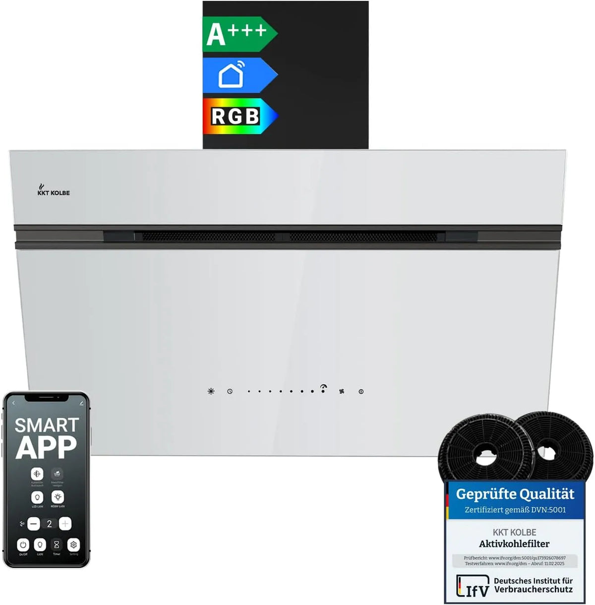 Cappa aspirante AURORA8005SW, 80 cm, cappa da cucina, inclinata, nero, bianco nero