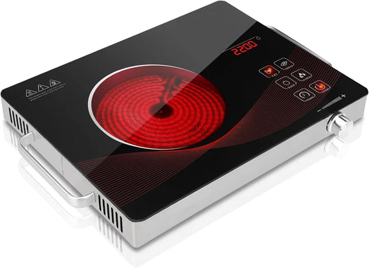 Piano cottura elettrico, 2200 W, portatile, timer, 2 zone di temperatura, piastra elettrica, nero, Piastra di Cottura da Tavolo con 18 Livelli di