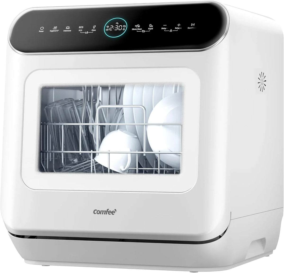 Lavastoviglie, 7 programmi, COMFEE' Mfd42S110W-It, libera installazione, bianco, Display A Led, Tocca Controllo, Avvio Ritardato E Funzione Di